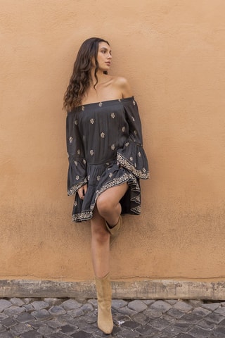 Robe courte Shine - Noir et beige