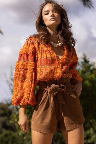 Blouse Glossy - Orange, blanc et marron