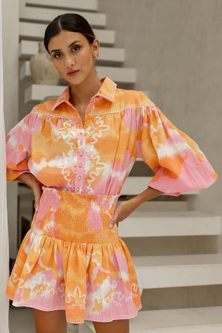 Chemisier - Blanc, orange et rose