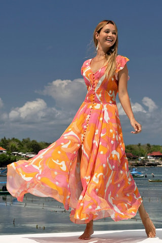 Robe longue - Orange et rose