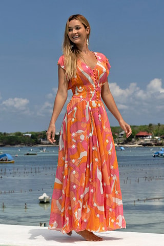 Robe longue - Orange et rose