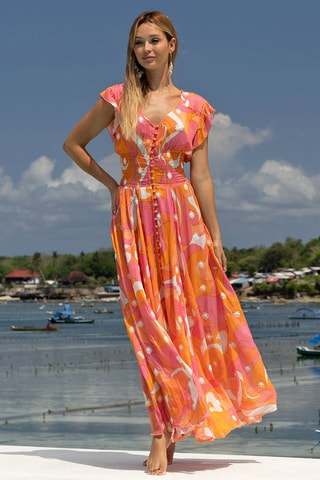 Robe longue - Orange et rose