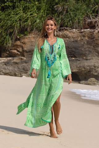 Caftan Jorja - Blanc, bleu et vert