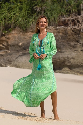 Caftan Jorja - Blanc, bleu et vert