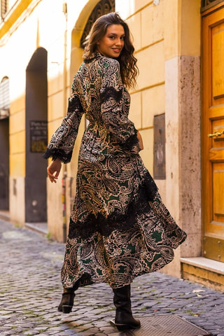 Robe longue Tartika - Noir, beige et vert
