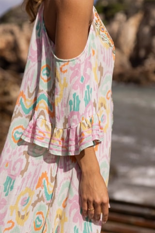 Robe droite Birds - Bleu, orange et rose