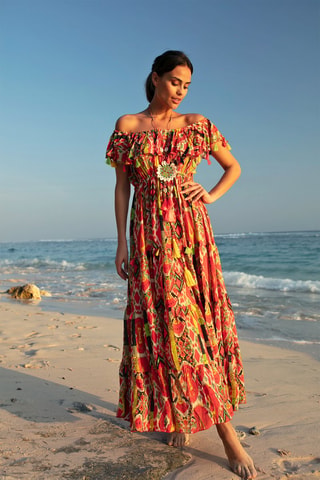 Robe longue Starlight - Noir, rouge et vert