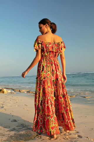 Robe longue Starlight - Noir, rouge et vert