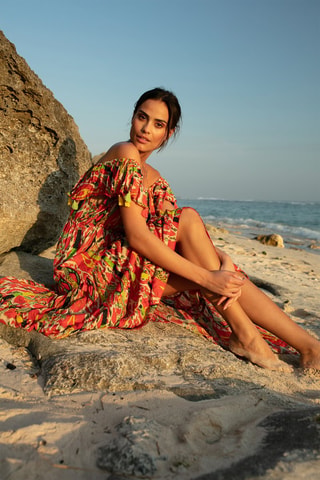 Robe longue Starlight - Noir, rouge et vert