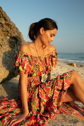 Robe longue Starlight - Noir, rouge et vert