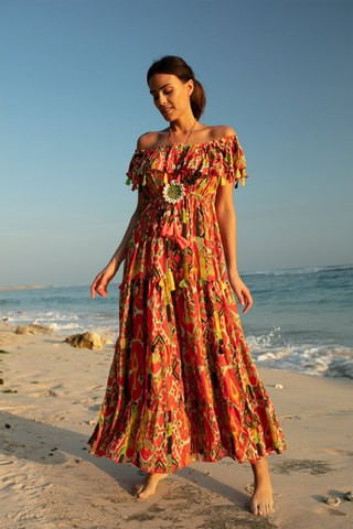 Robe longue Starlight - Noir, rouge et vert