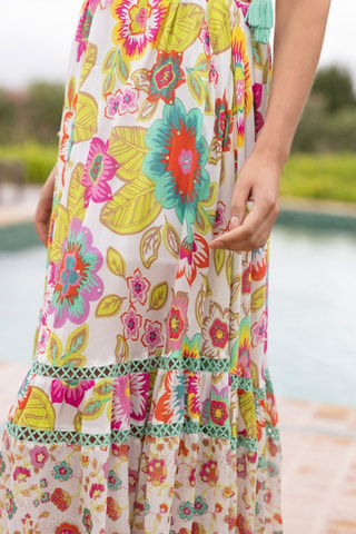 Robe longue Astor - Blanc, vert et jaune