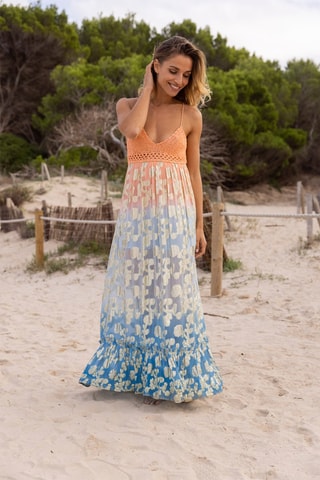 Robe longue - Bleu et rose