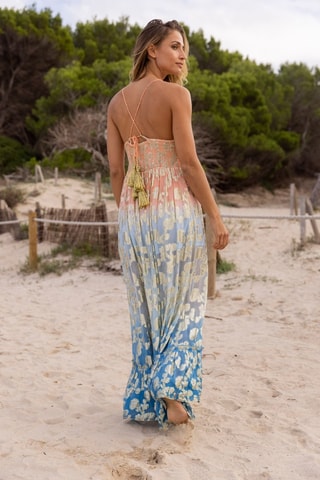 Robe longue - Bleu et rose