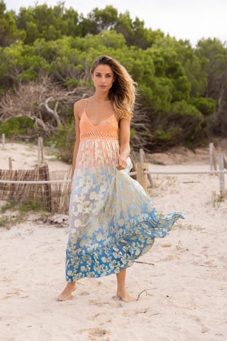 Robe longue - Bleu et rose