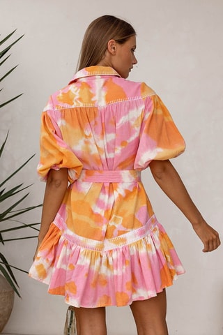 Robe chemise - Blanc, orange et rose