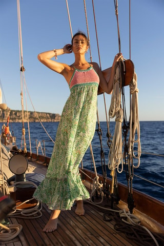 Robe longue Sorbet - Blanc, vert et rose