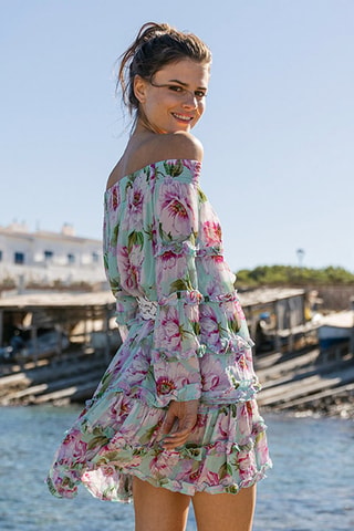 Robe patineuse Fleur - Blanc, vert et rose