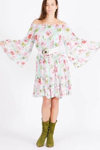 Robe patineuse Fleur - Blanc, vert et rose