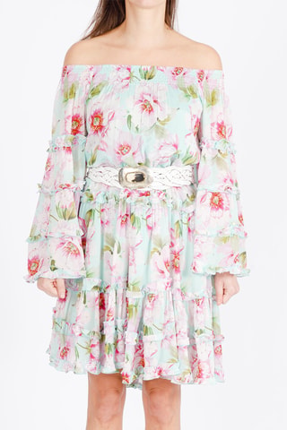 Robe patineuse Fleur - Blanc, vert et rose