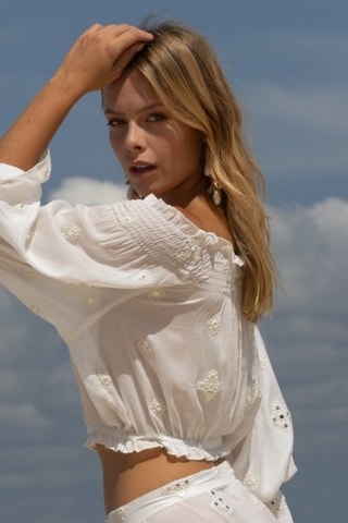 Crop top Maeve - Blanc et bleu