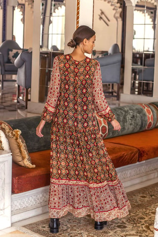 Robe longue Taj - Noir, beige, rouge et marron