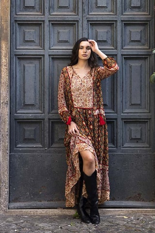 Robe longue Taj - Noir, beige, rouge et marron