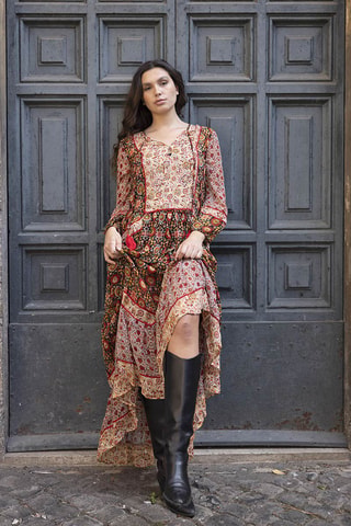 Robe longue Taj - Noir, beige, rouge et marron