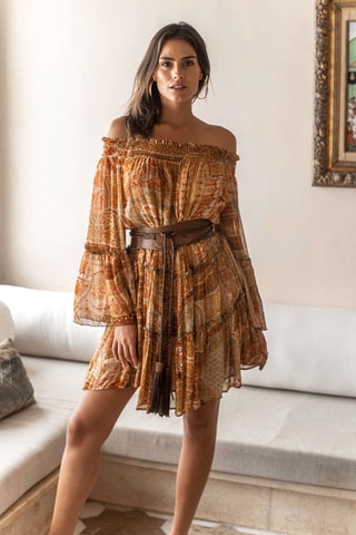 Robe courte Magdalena - Beige, marron et orange