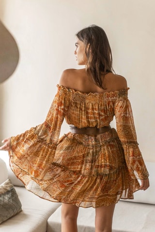 Robe courte Magdalena - Beige, marron et orange