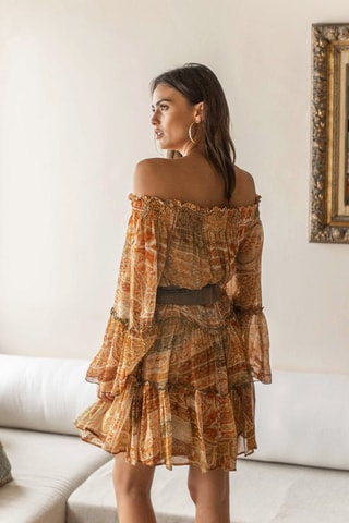 Robe courte Magdalena - Beige, marron et orange