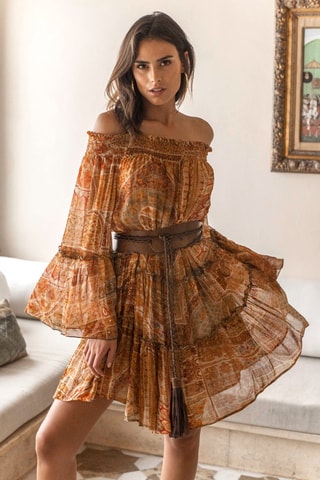 Robe courte Magdalena - Beige, marron et orange