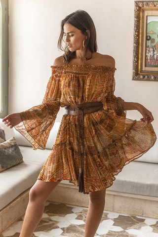 Robe courte Magdalena - Beige, marron et orange