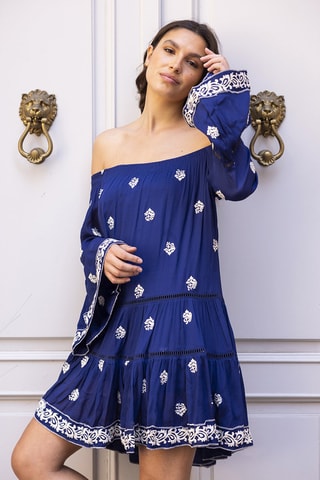 Robe courte Shine - Blanc et bleu