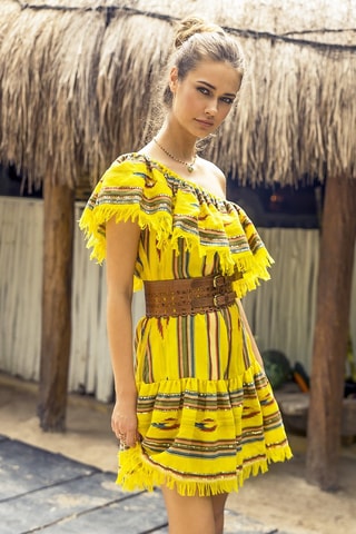 Robe asymétrique Malibu - Rouge, bleu et jaune