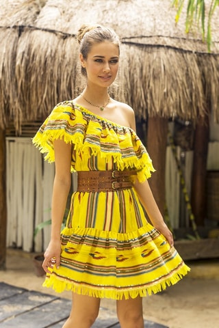 Robe asymétrique Malibu - Rouge, bleu et jaune