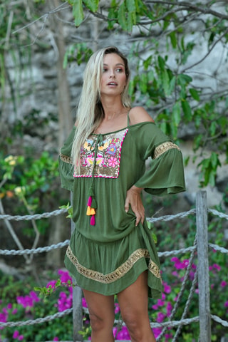 Robe droite Shimmy - Vert et rose
