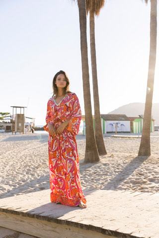 Robe longue Emmy - Blanc, orange et rose