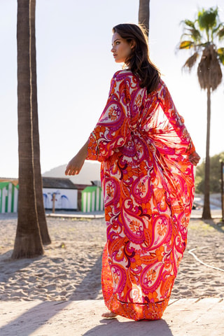 Robe longue Emmy - Blanc, orange et rose