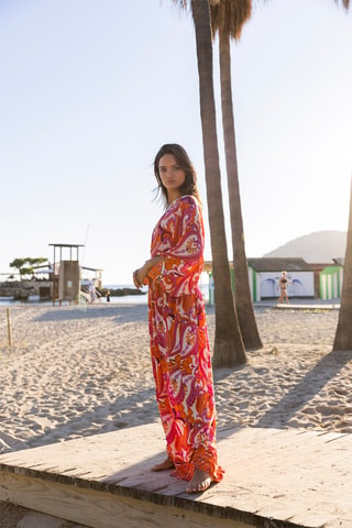 Robe longue Emmy - Blanc, orange et rose