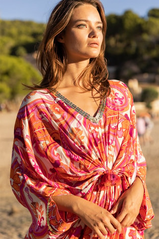 Robe longue Emmy - Blanc, orange et rose