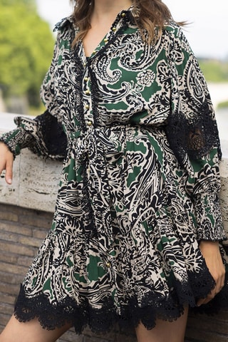 Robe courte Lucina - Noir, beige et vert