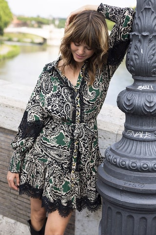 Robe courte Lucina - Noir, beige et vert