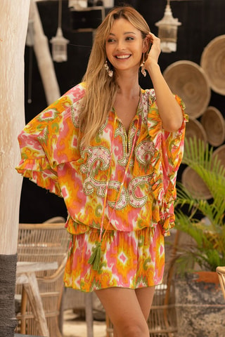 Robe Mavis - Blanc, orange et rose
