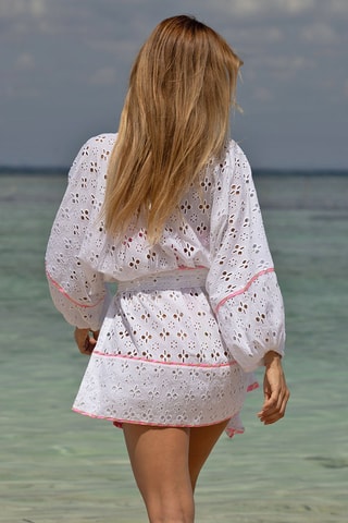 Robe de plage en broderie anglaise - Blanc et rose