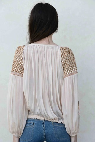 Blouse Russia - Blanc, beige et marron