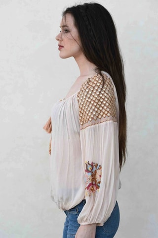 Blouse Russia - Blanc, beige et marron