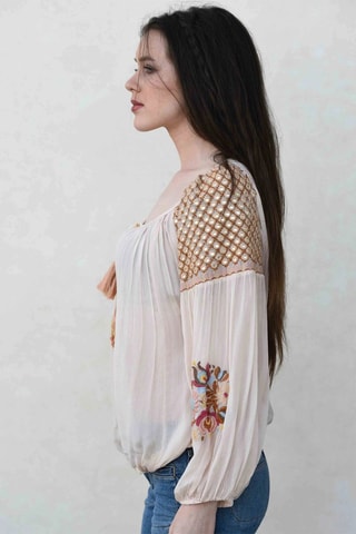 Blouse Russia - Blanc, beige et marron