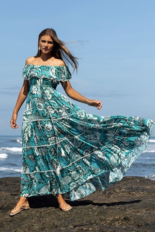 Robe longue Erica - Blanc, bleu et vert