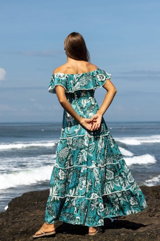 Robe longue Erica - Blanc, bleu et vert